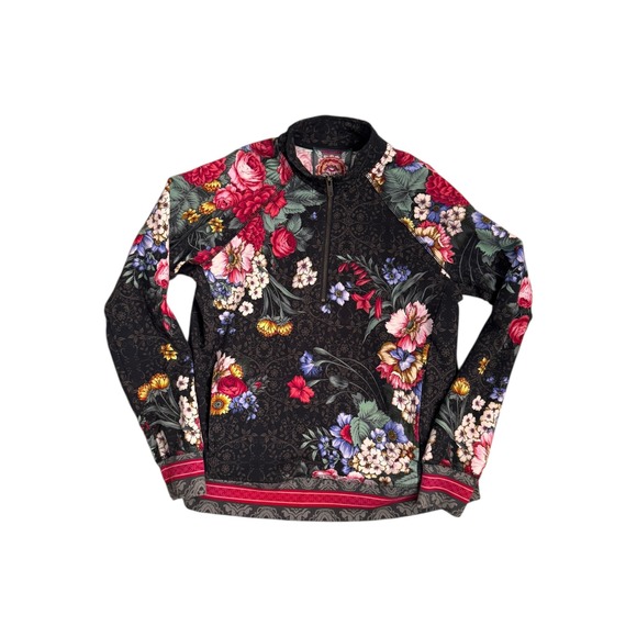 Johnny Was Women's Onyx Sistine Half Zip Cotton Floral Boho Pullover Size XS - Picture 2 of 5